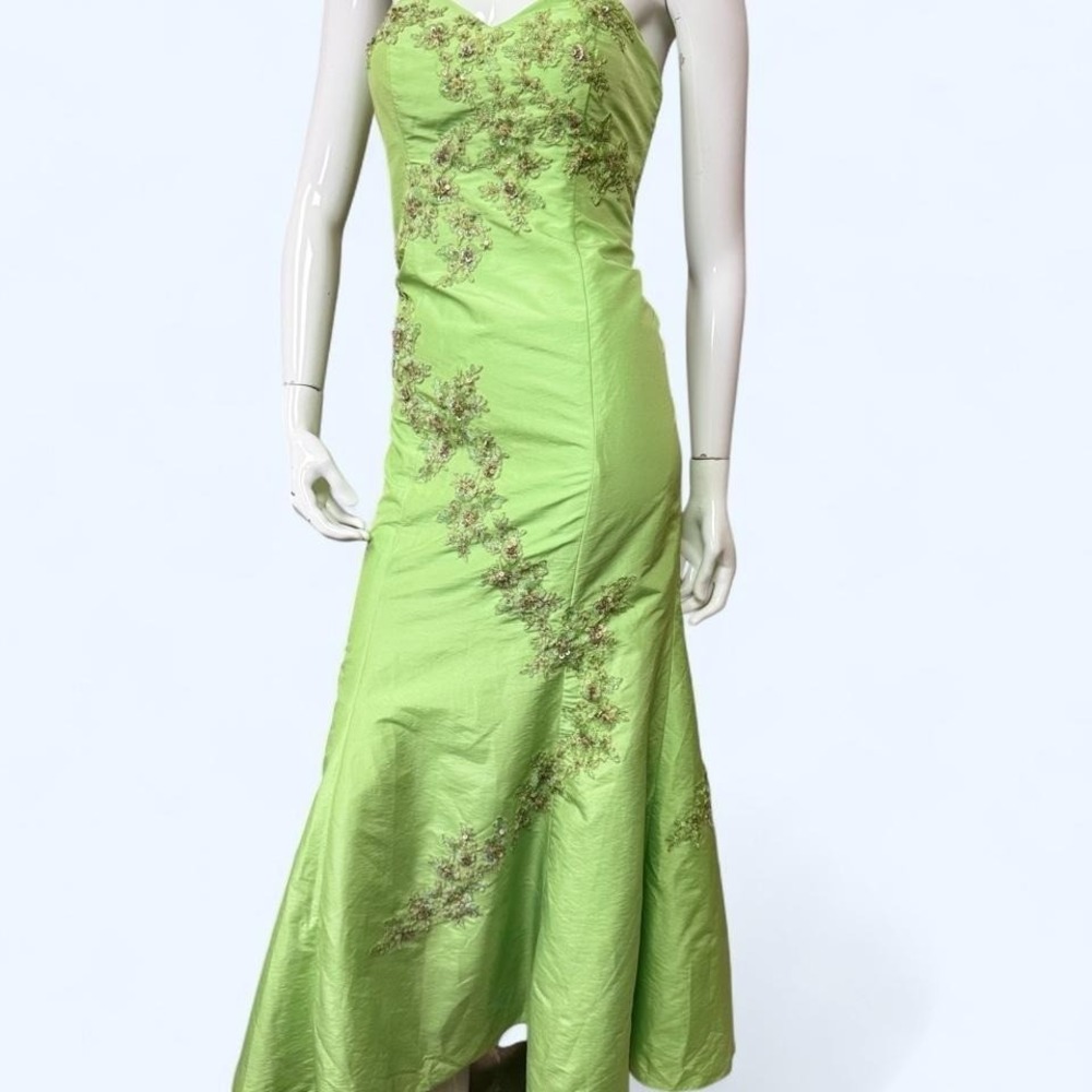 Chartreuse Beaded Fairycore Gown Y2K Princess Formal‎ Dress Womens 10
